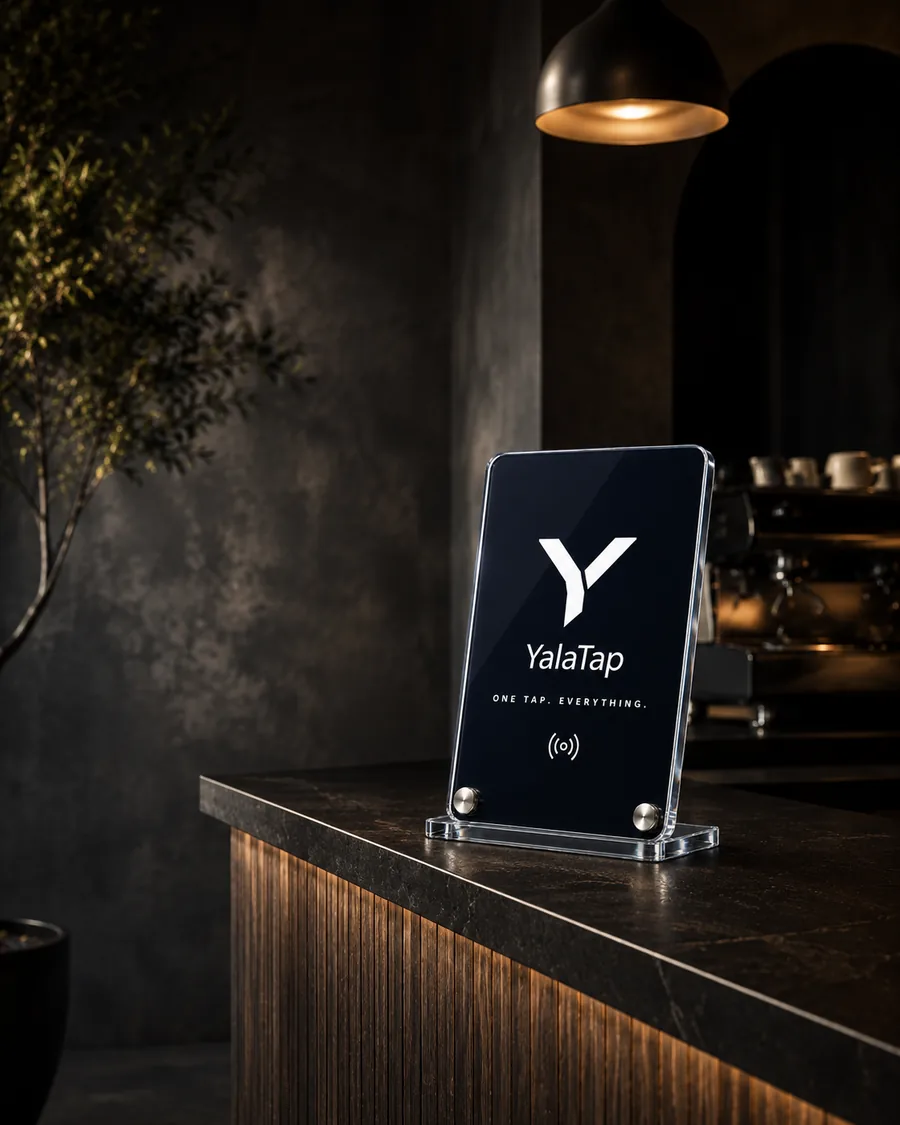ستاند YalaTap أكريليك على كاونتر مقهى